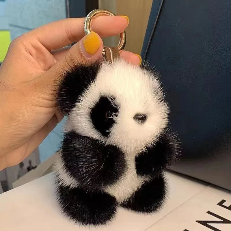 Furry Plush Panda Keychain