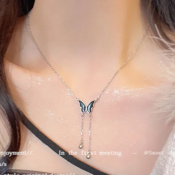 Black Butterfly Drop Necklace