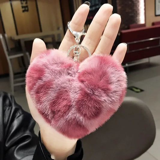 Fluffy Heart Pom Pom Keychain