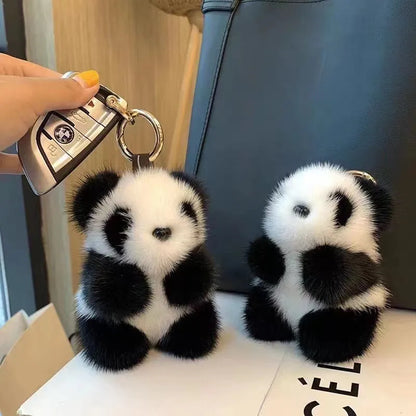 Furry Plush Panda Keychain