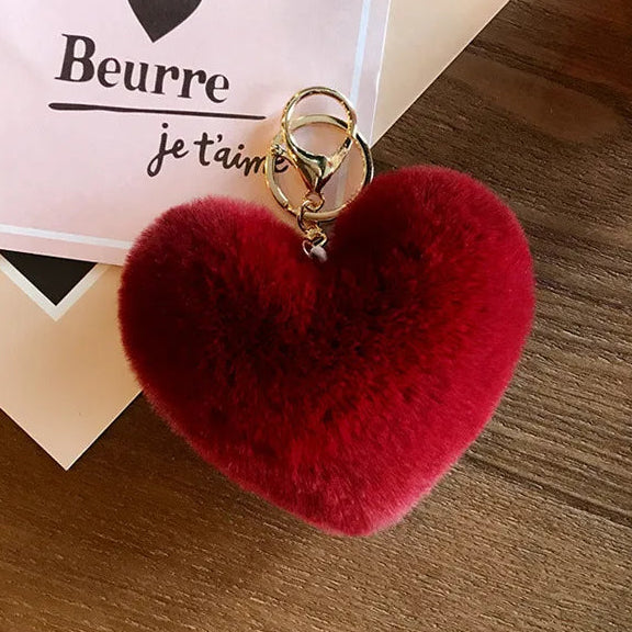 Fluffy Heart Pom Pom Keychain