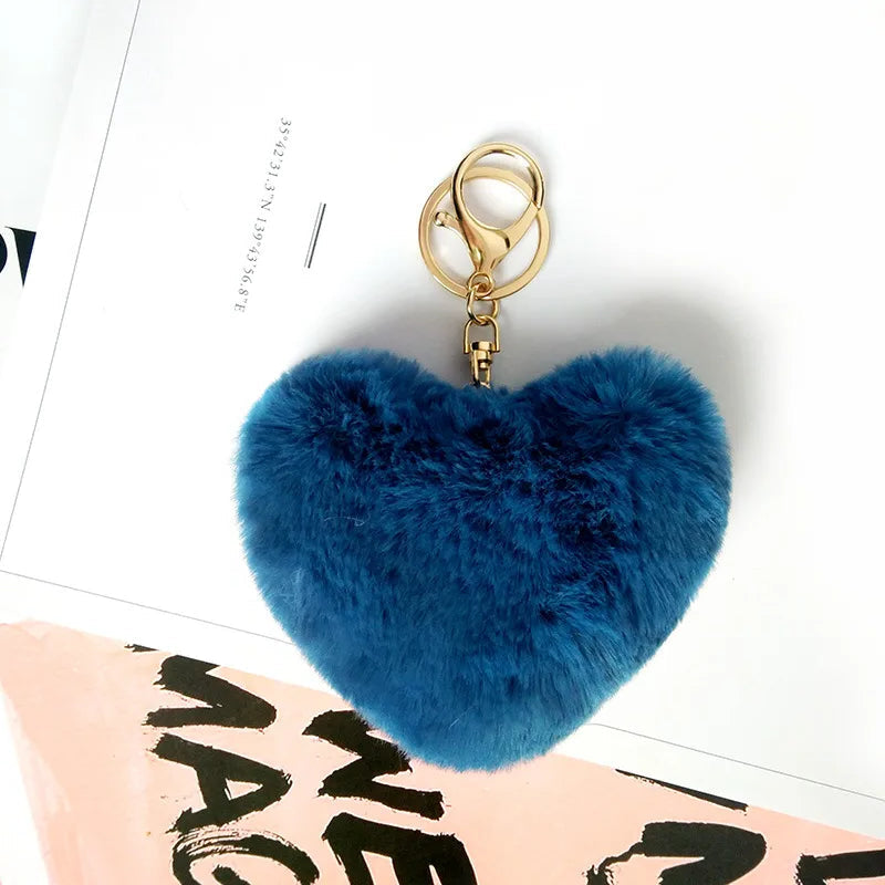 Fluffy Heart Pom Pom Keychain