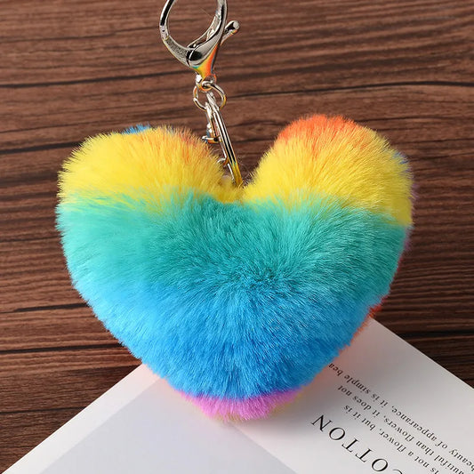 Fluffy Heart Pom Pom Keychain