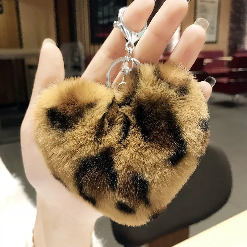 Fluffy Heart Pom Pom Keychain