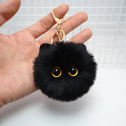 Black Cat Pom Pom Fluffy Keychain