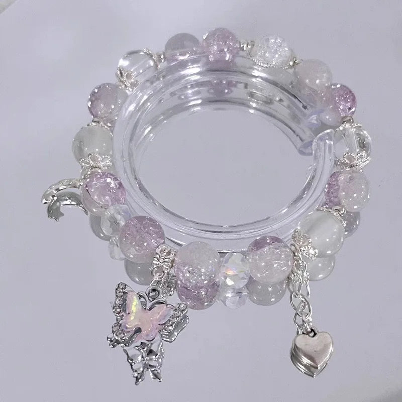 Beaded Crystal Bead Charm Stretch Bracelet