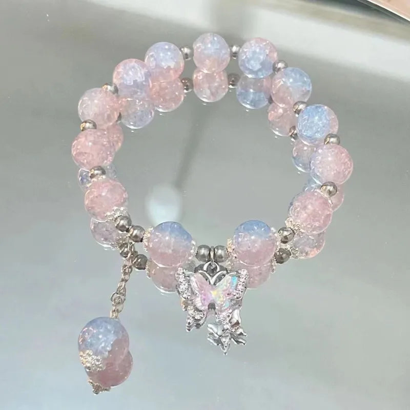 Beaded Crystal Bead Charm Stretch Bracelet