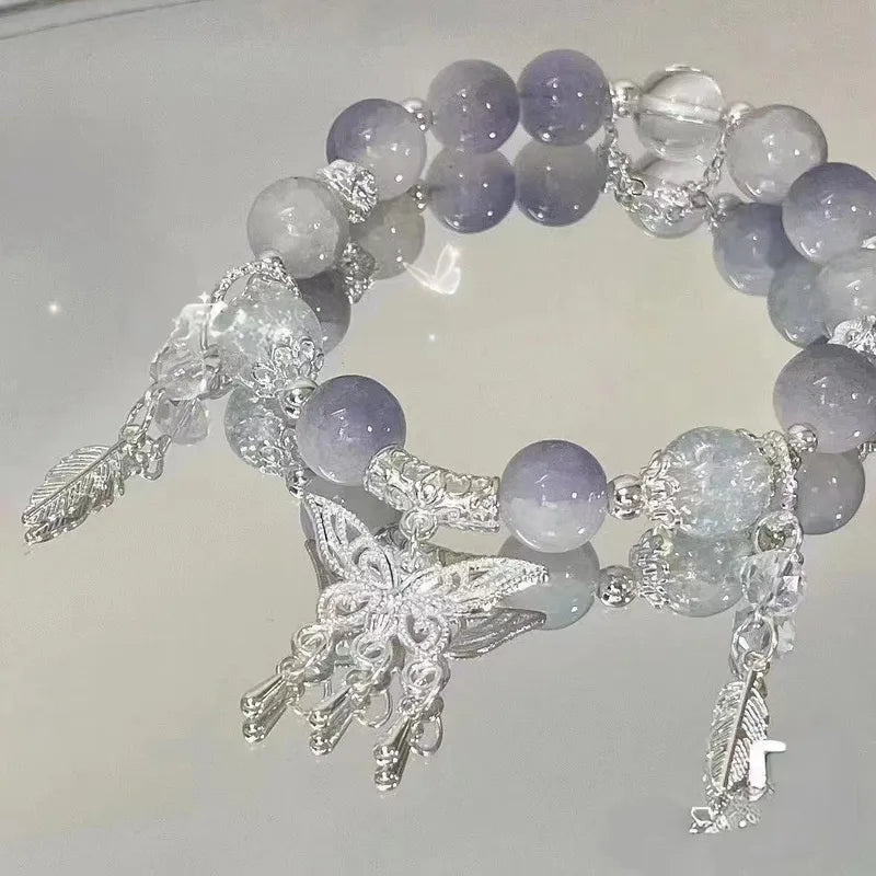 Beaded Crystal Bead Charm Stretch Bracelet
