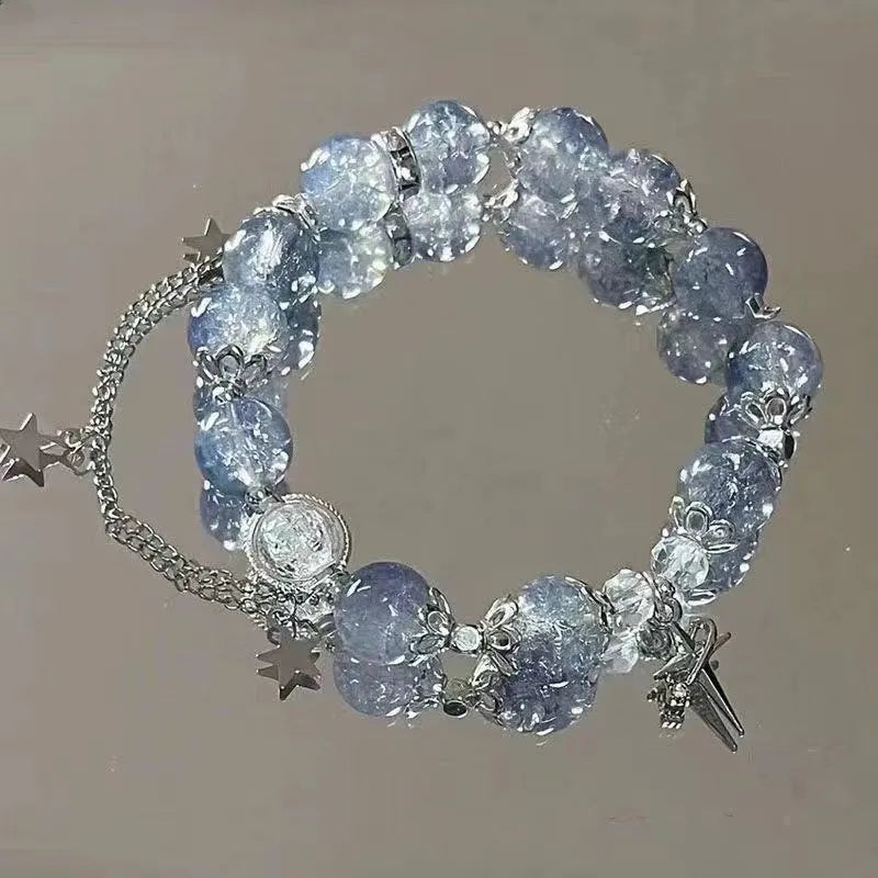 Beaded Crystal Bead Charm Stretch Bracelet