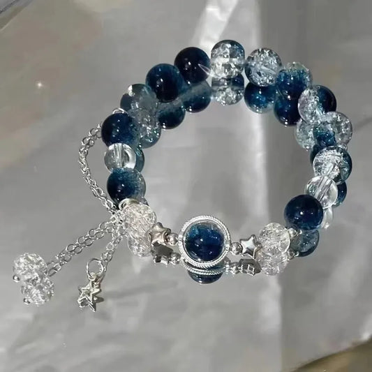 Beaded Crystal Bead Charm Stretch Bracelet