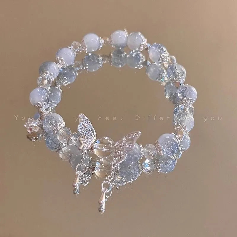 Beaded Crystal Bead Charm Stretch Bracelet